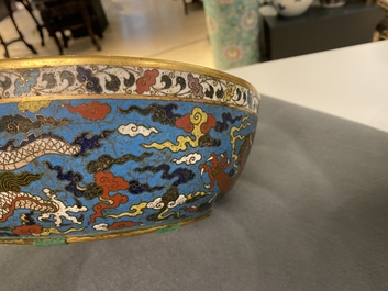 A Chinese cloisonn&eacute; 'dragon' bowl, Wanli mark but probably later